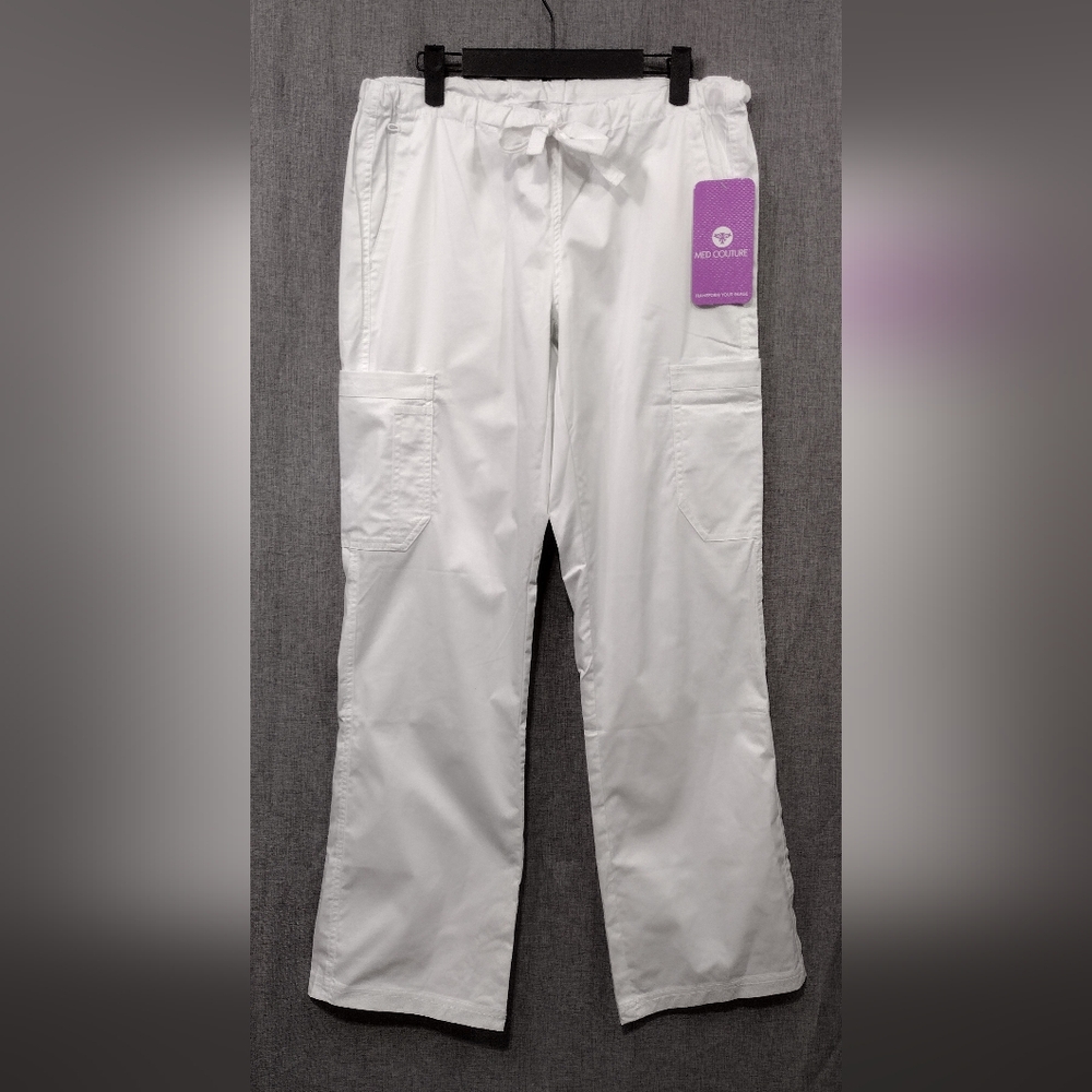 NWT Med Couture Mid Rise Drawstring Cargo Scrub Women's S White Retro 90s Y2K